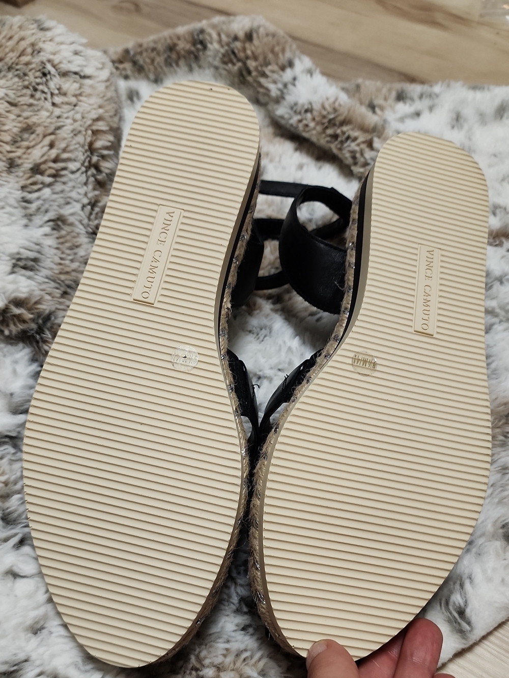 NWOT Vince Camuto Black Leather Gladiator Espadrille Ankle-Strap Sandals 9.5 - Picture 2 of 4